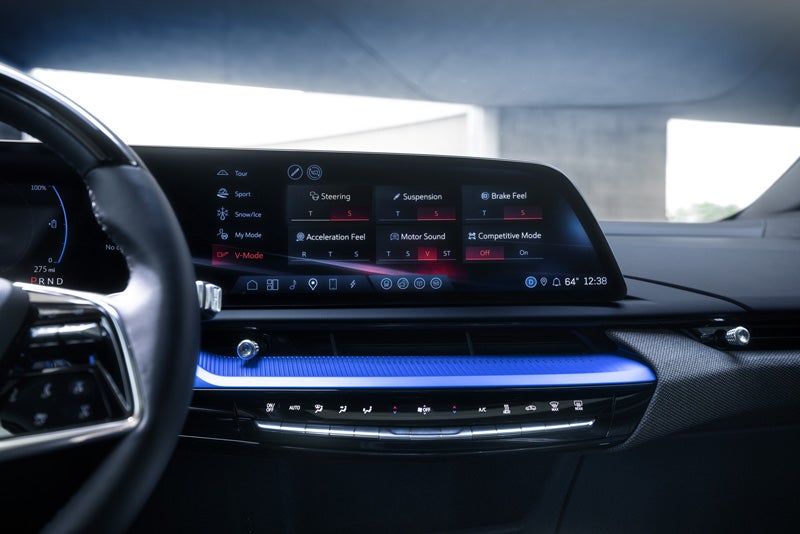 The 2026 OPTIQ-V Display Screen Displaying the V-Mode Settings | Gilleland Cadillac in St Cloud MN