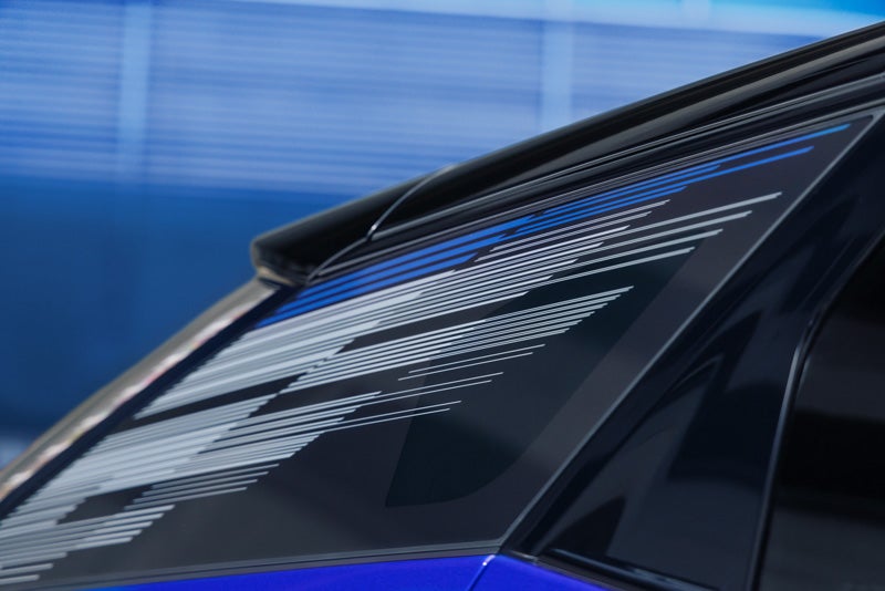 Close-up of the Modern Pattern on the 2026 OPTIQ-V Rear Quarter Glass | Gilleland Cadillac in St Cloud MN